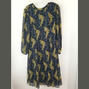 Pink Desert Long Sleeve Floral Midi Dress Medium